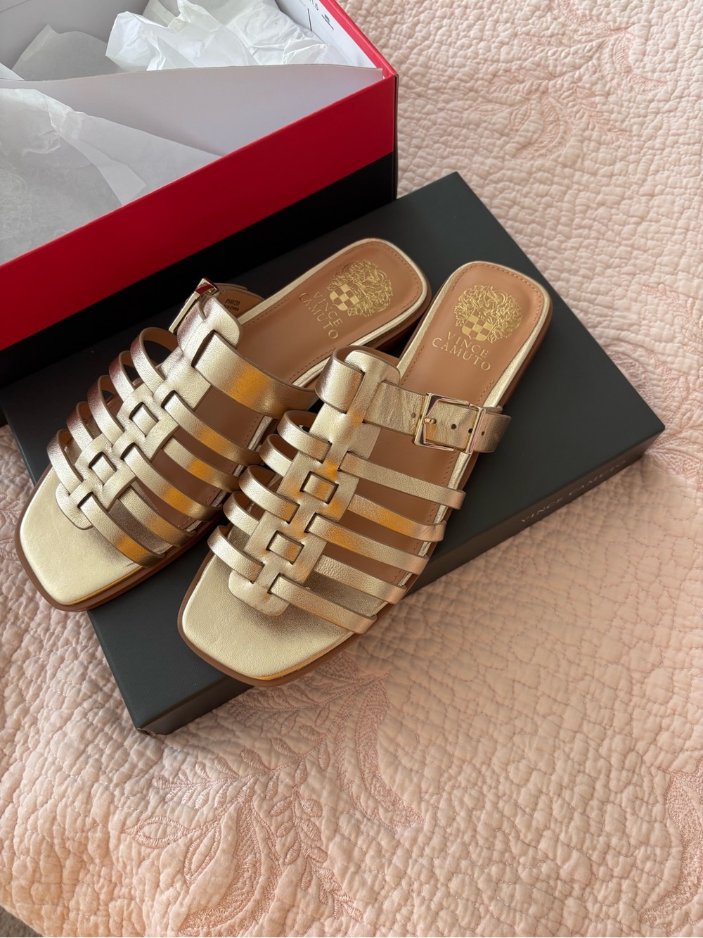 Vince Camuto Metallic Gold Woven Slide Mules